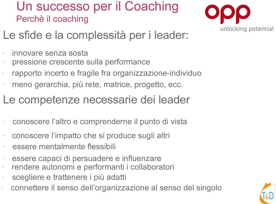 Le competenze necessarie dei leader - conoscere l altro e comprenderne il punto di vista - conoscere l impatto che si produce sugli altri - essere