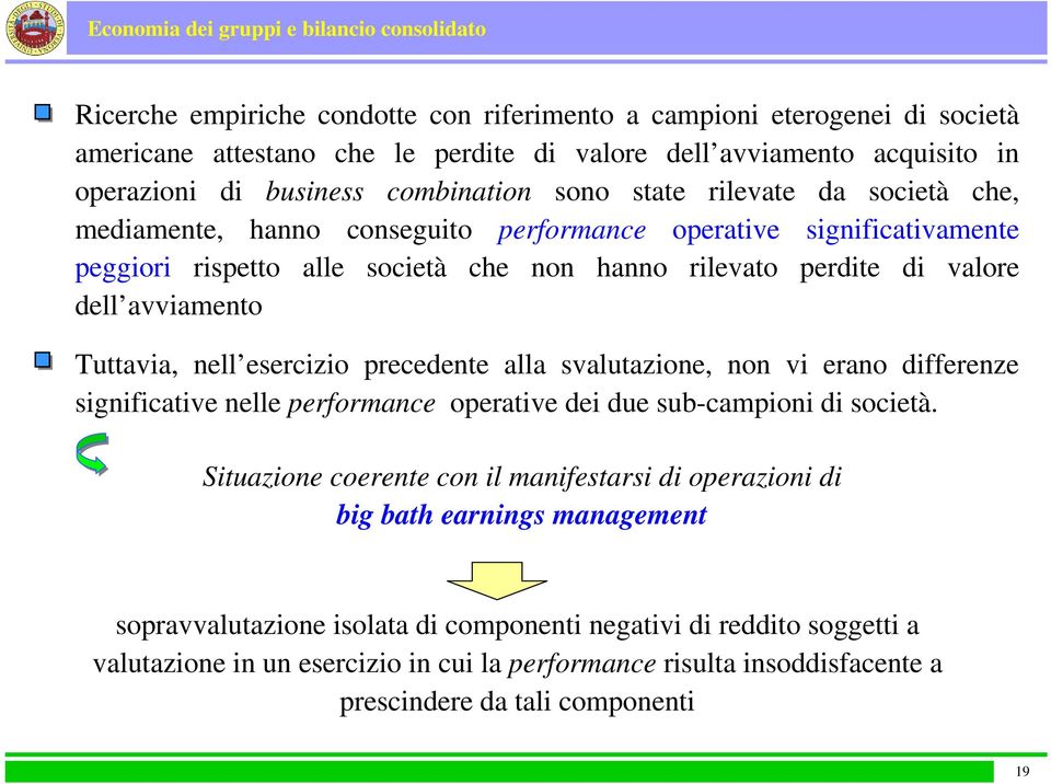 esercizio precedente alla svalutazione, non vi erano differenze significative nelle performance operative dei due sub-campioni di società.