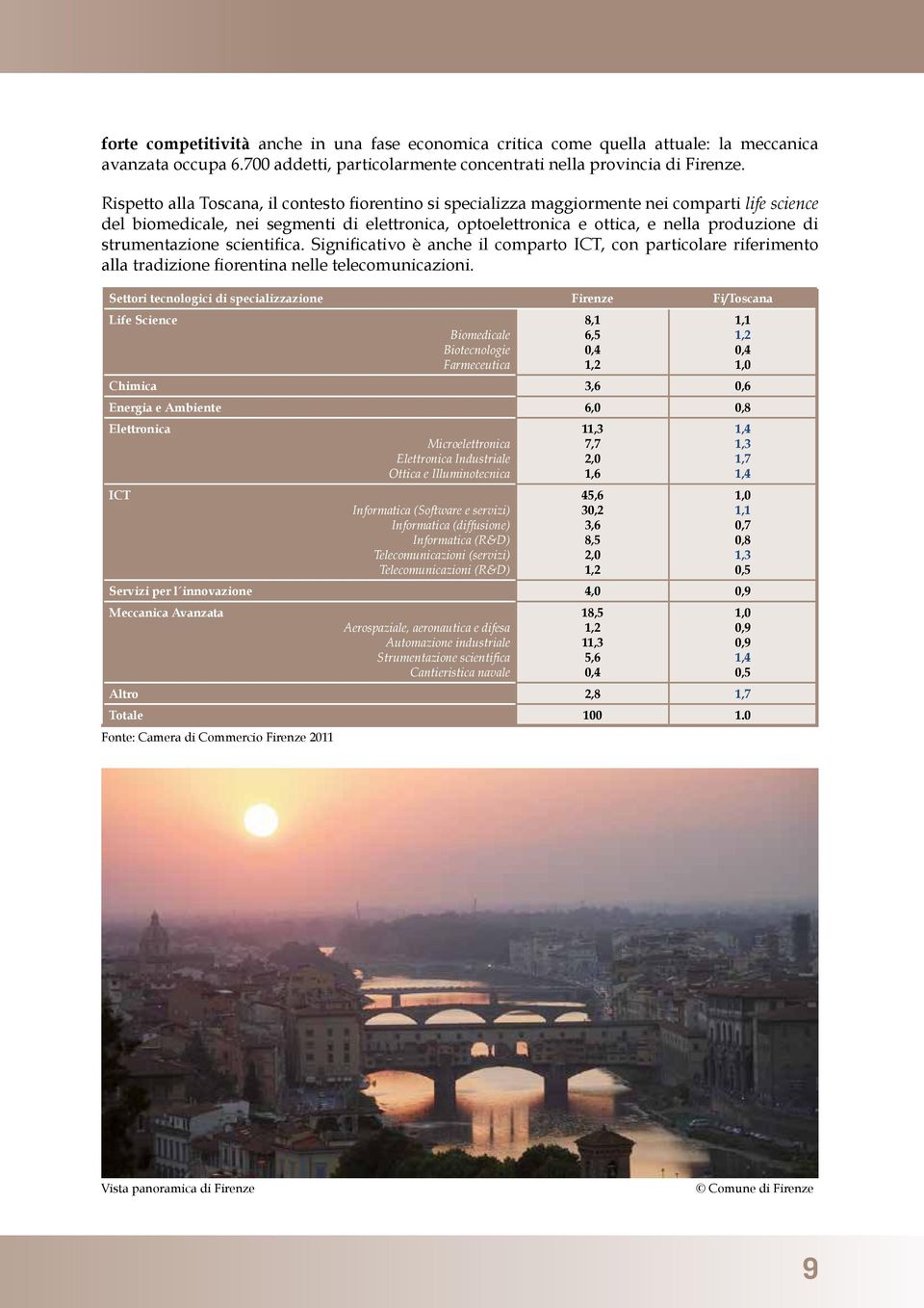 strumentazione scientifica. Significativo è anche il comparto ICT, con particolare riferimento alla tradizione fiorentina nelle telecomunicazioni.