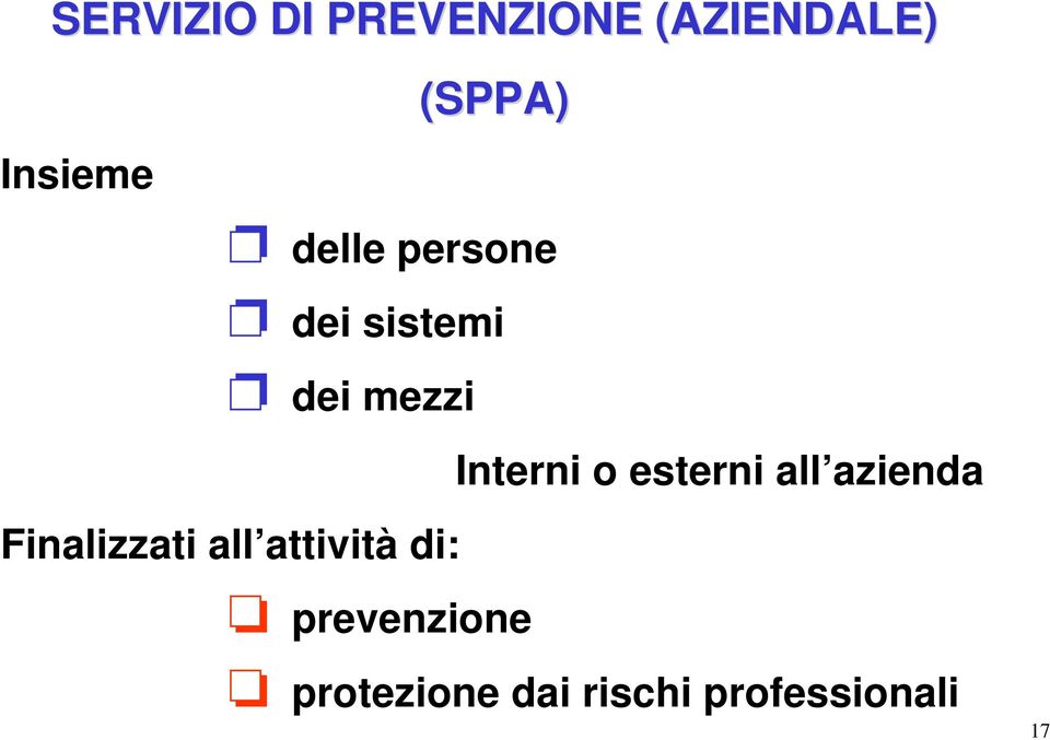 Finalizzati all attività di: Interni o esterni