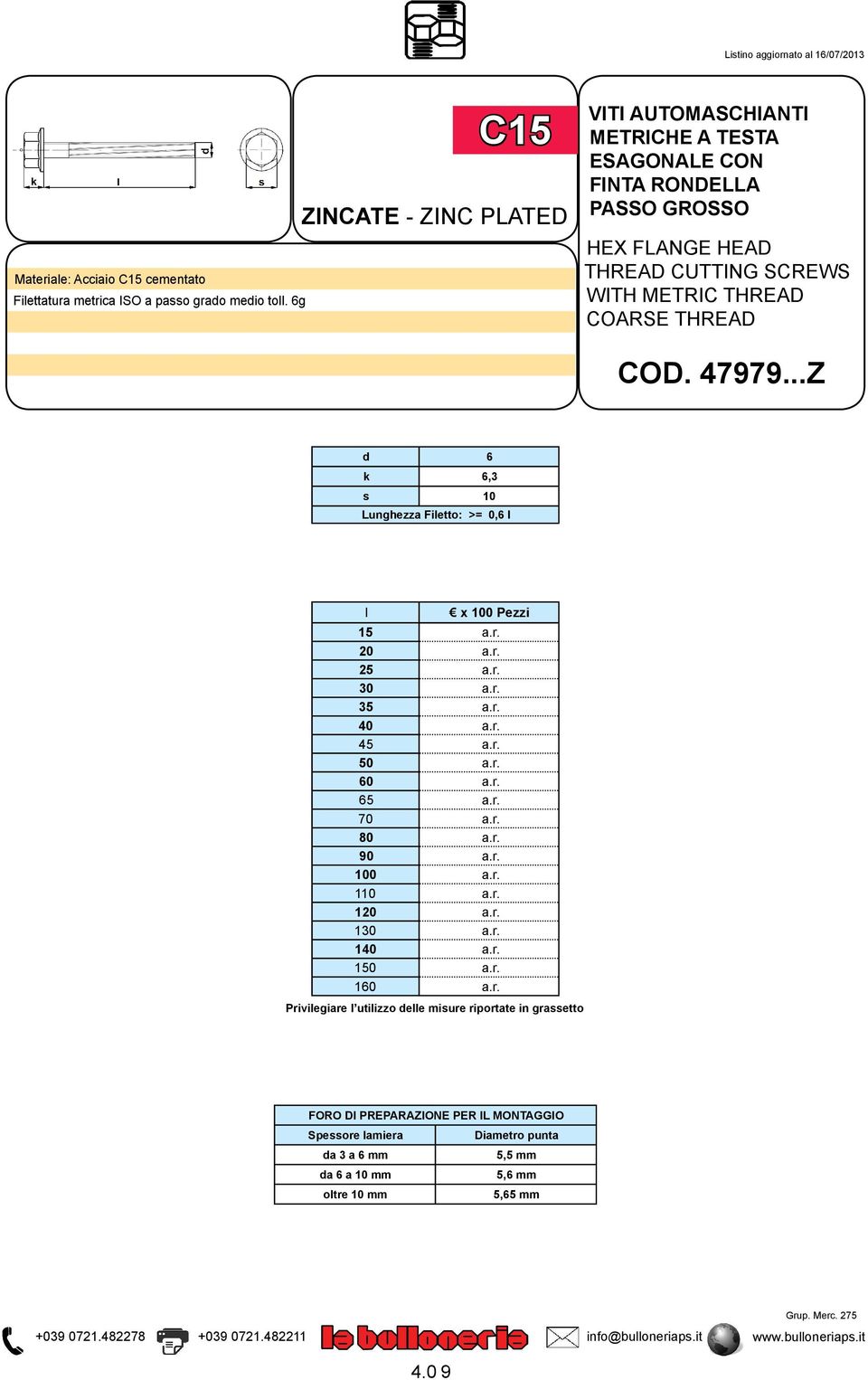 METRIC THREAD COD. 47979.