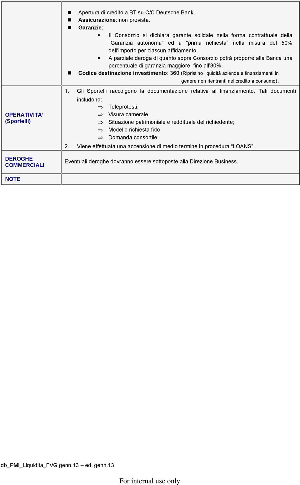 A parziale deroga di quanto sopra Consorzio potrà proporre alla Banca una percentuale di garanzia maggiore, fino all 80%.