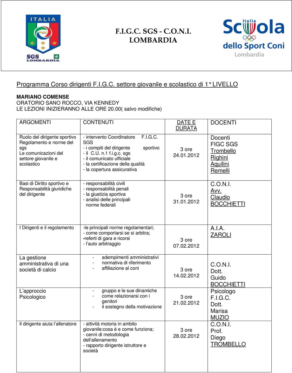 U. n.1 f.i.g.c. sgs - il comunicato ufficiale - la certificazione della qualità - la copertura assicurativa 24.01.