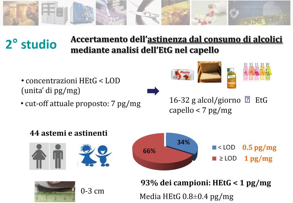 proposto: 7 pg/mg 16-32 g alcol/giorno EtG capello < 7 pg/mg 44 astemi e