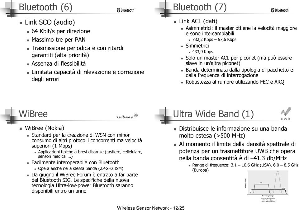 433,9 Kbps Solo un master ACL per piconet (ma può essere slave in un altra piconet) Banda determinata dalla tipologia di pacchetto e dalla frequenza di interrogazione Robustezza al rumore utilizzando