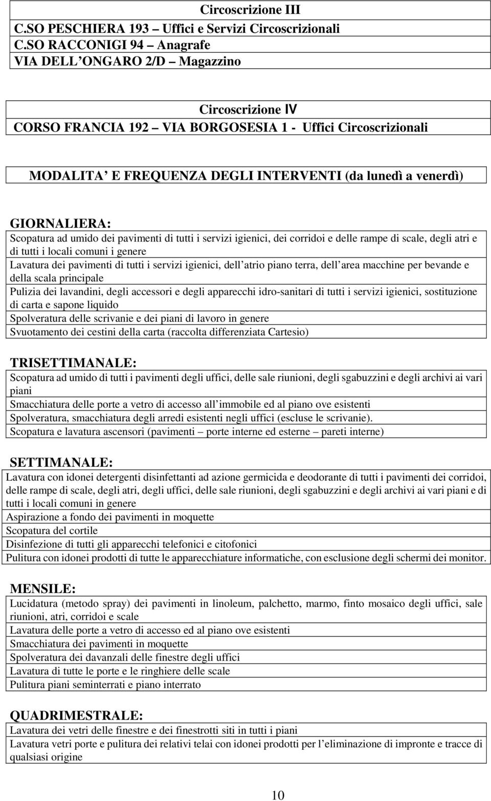 GIORNALIERA: Scopatura ad umido dei pavimenti di tutti i servizi igienici, dei corridoi e delle rampe di scale, degli atri e di tutti i locali comuni i genere Lavatura dei pavimenti di tutti i