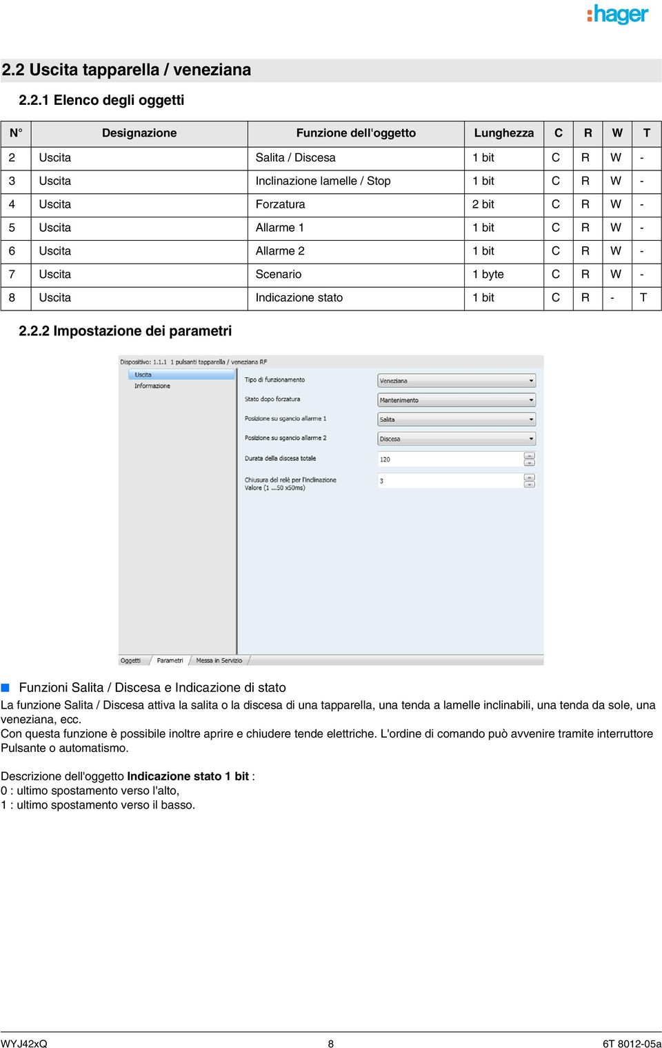 bit C R W - 5 Uscita Allarme 1 1 bit C R W - 6 Uscita Allarme 2 