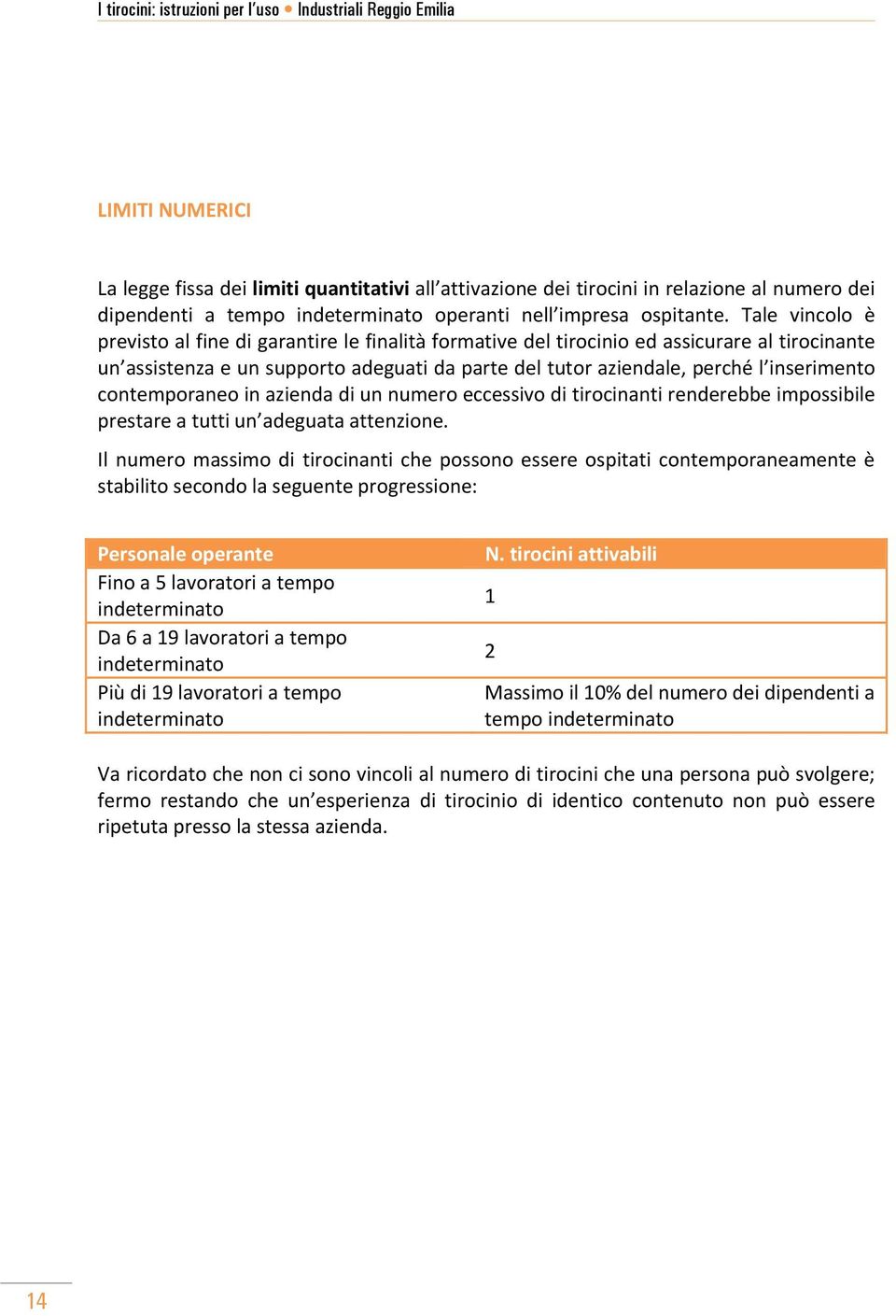 contemporaneo in azienda di un numero eccessivo di tirocinanti renderebbe impossibile prestare a tutti un adeguata attenzione.