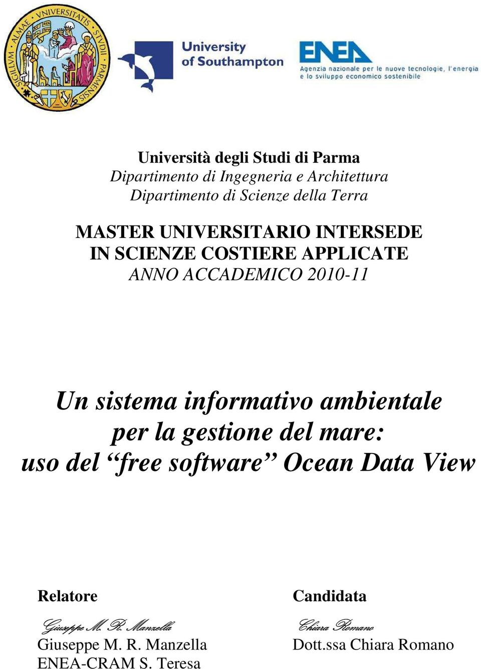 informativo ambientale per la gestione del mare: uso del free software Ocean Data View Relatore