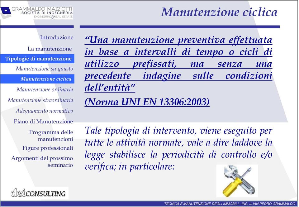 senza una precedente indagine sulle condizioni dell entità (Norma UNI EN 13306:2003) Tale tipologia di intervento, viene