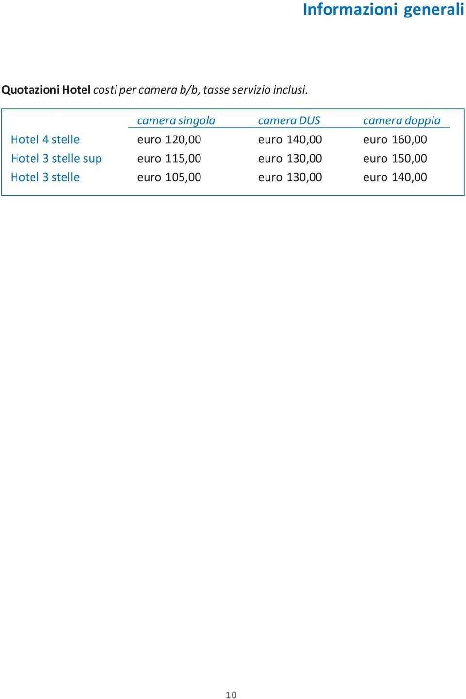 camera singola camera DUS camera doppia Hotel 4 stelle euro 120,00