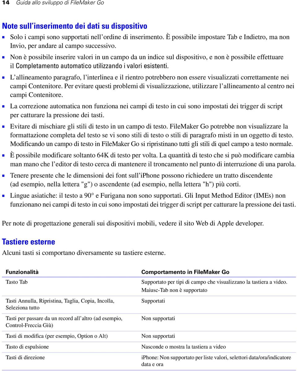 1 Non è possibile inserire valori in un campo da un indice sul dispositivo, e non è possibile effettuare il Completamento automatico utilizzando i valori esistenti.