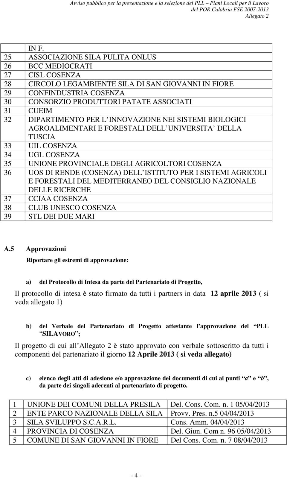 DIPARTIMENTO PER L INNOVAZIONE NEI SISTEMI BIOLOGICI AGROALIMENTARI E FORESTALI DELL UNIVERSITA DELLA TUSCIA 33 UIL COSENZA 34 UGL COSENZA 35 UNIONE PROVINCIALE DEGLI AGRICOLTORI COSENZA 36 UOS DI