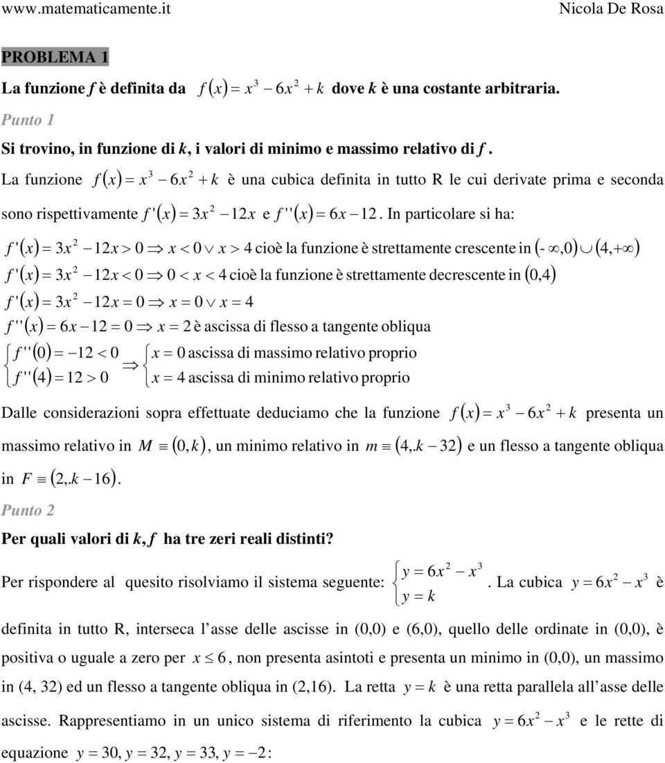 decrescete i ( 0,) ( ) 0 0 ( ) 6 0 è sciss di flesso tgete obliqu ''( 0) < 0 ( ) 0 sciss di mssimo reltivo proprio '' > 0 sciss di miimo reltivo proprio Dlle cosiderzioi sopr effettute deducimo che l