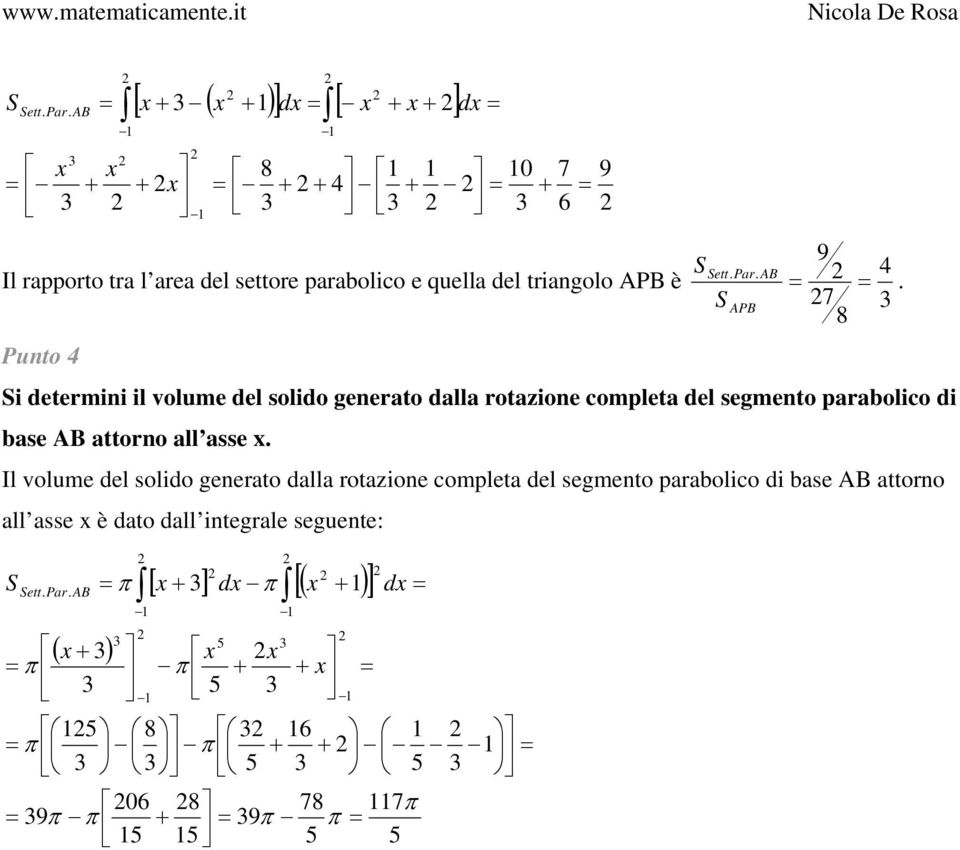 di bse AB ttoro ll sse Il volume del solido geerto dll rotzioe complet del segmeto prbolico di bse AB