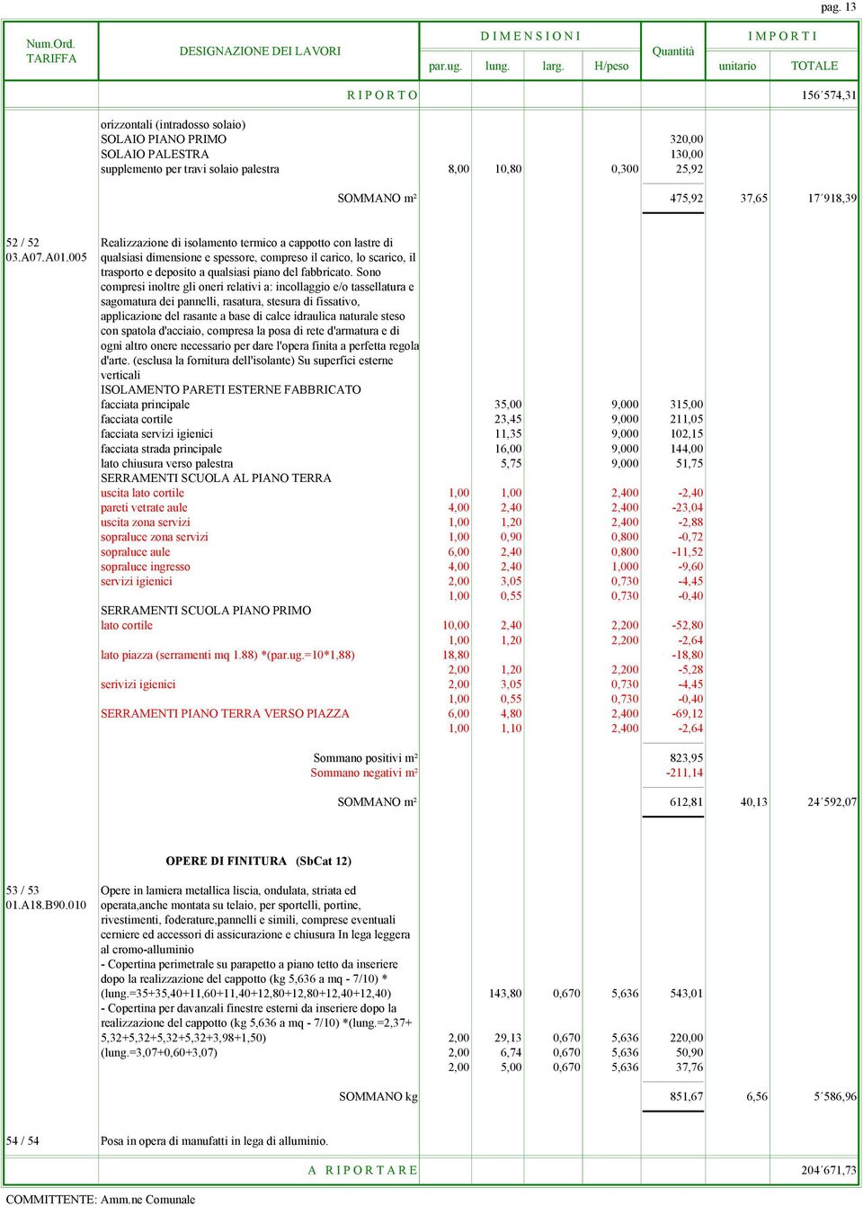 005 qualsiasi dimensione e spessore, compreso il carico, lo scarico, il trasporto e deposito a qualsiasi piano del fabbricato.