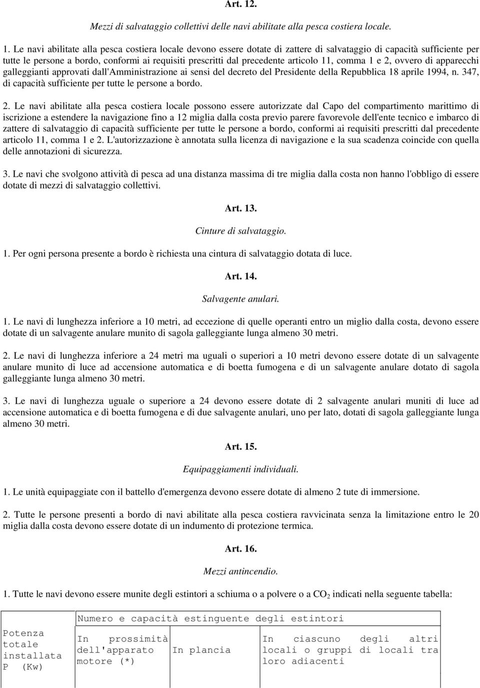 Le navi abilitate alla pesca costiera locale devono essere dotate di zattere di salvataggio di capacità sufficiente per tutte le persone a bordo, conformi ai requisiti prescritti dal precedente