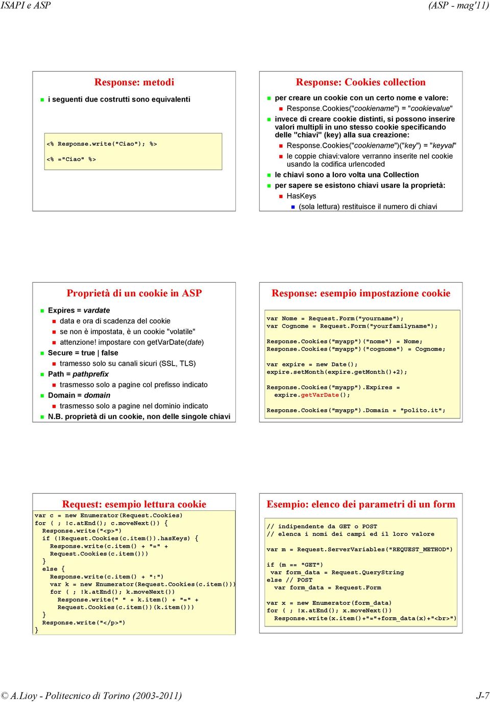 Cookies("cookiename")("key") = "keyval" le coppie chiavi:valore verranno inserite nel cookie usando la codifica urlencoded le chiavi sono a loro volta una Collection per sapere se esistono chiavi