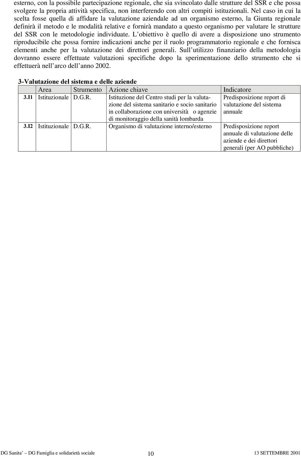 per valutare le strutture del SSR con le metodologie individuate.