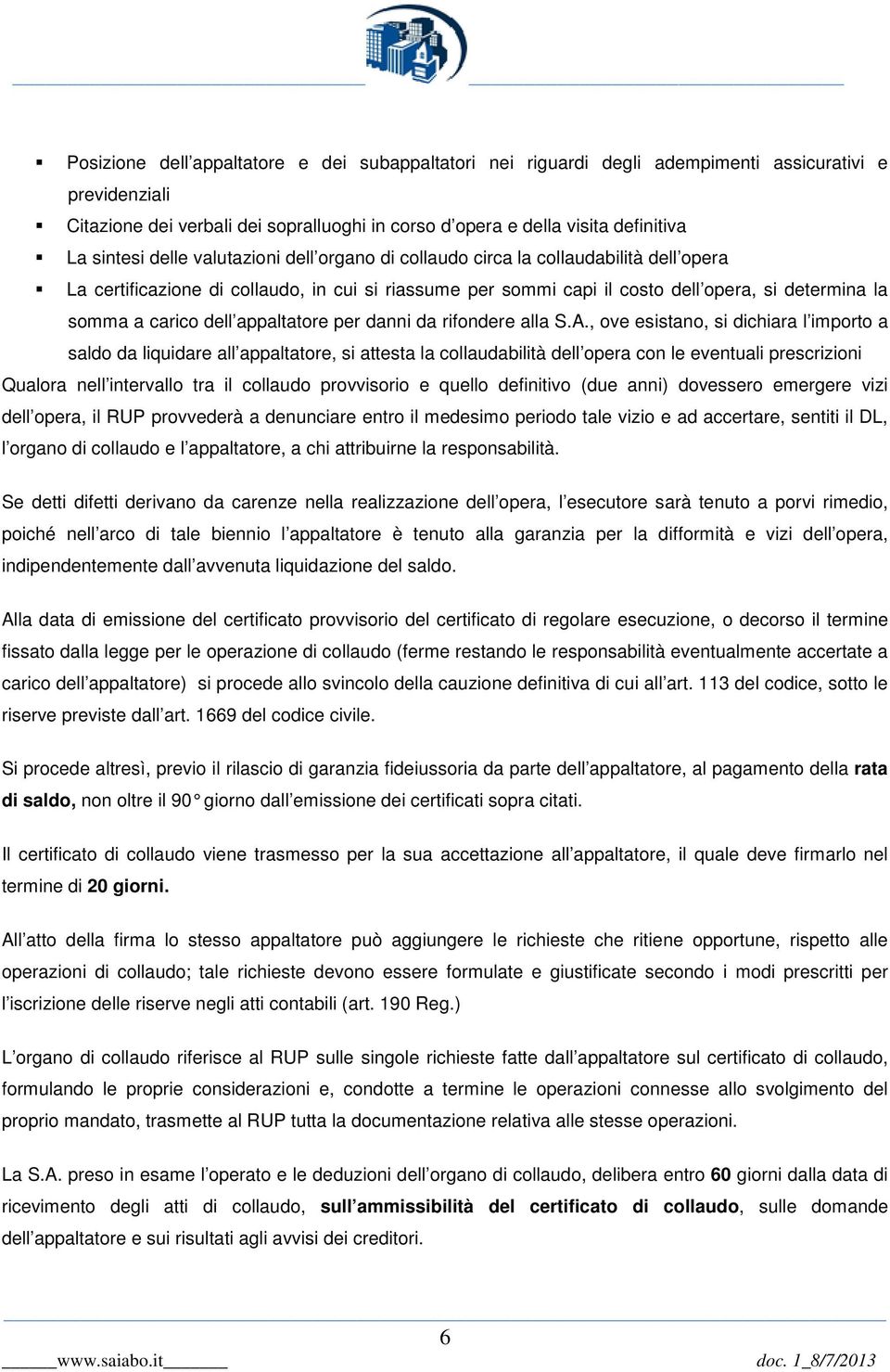 carico dell appaltatore per danni da rifondere alla S.A.