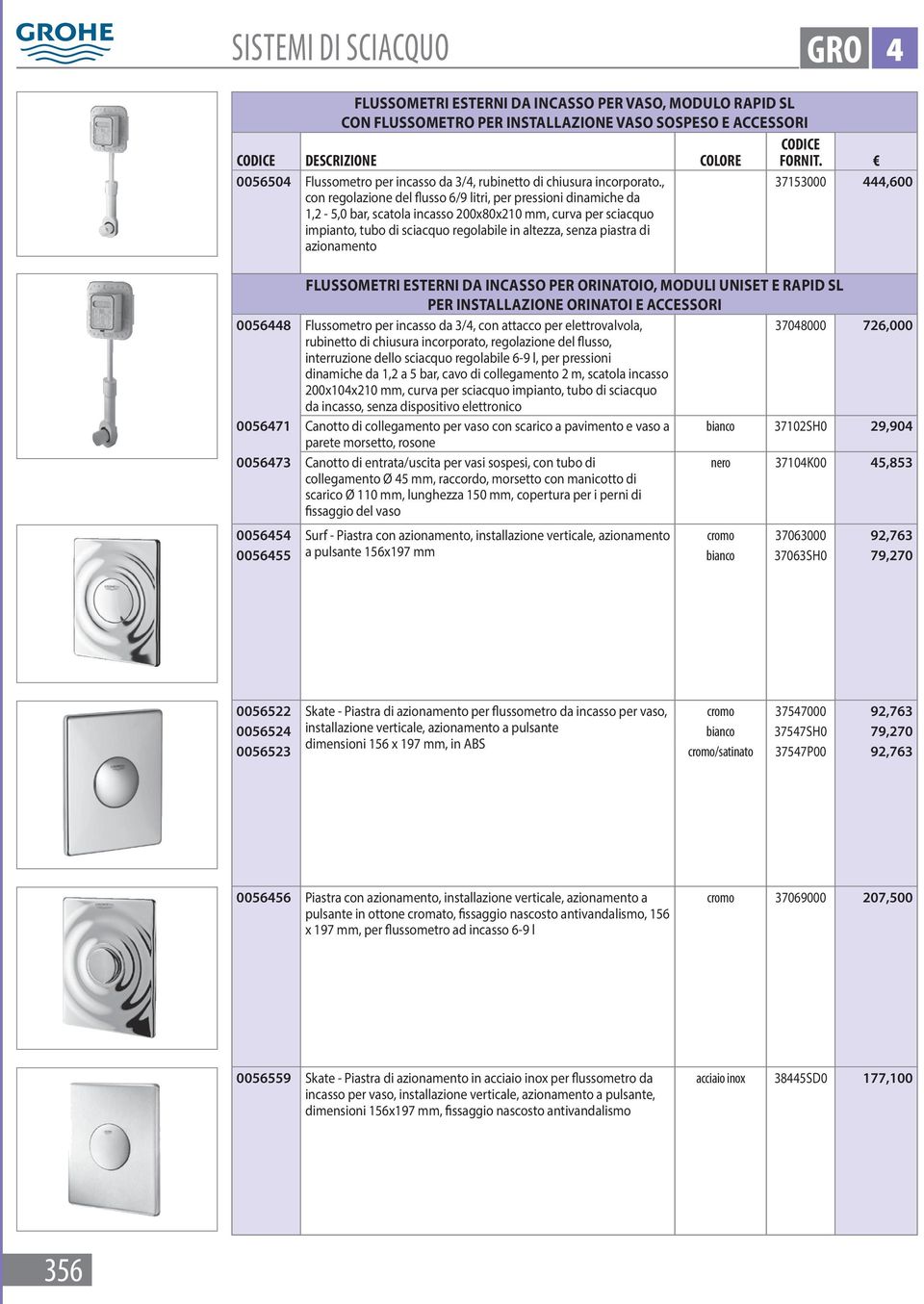 , con regolazione del flusso 6/9 litri, per pressioni dinamiche da 1,2-5,0 bar, scatola incasso 200x80x210 mm, curva per sciacquo impianto, tubo di sciacquo regolabile in altezza, senza piastra di