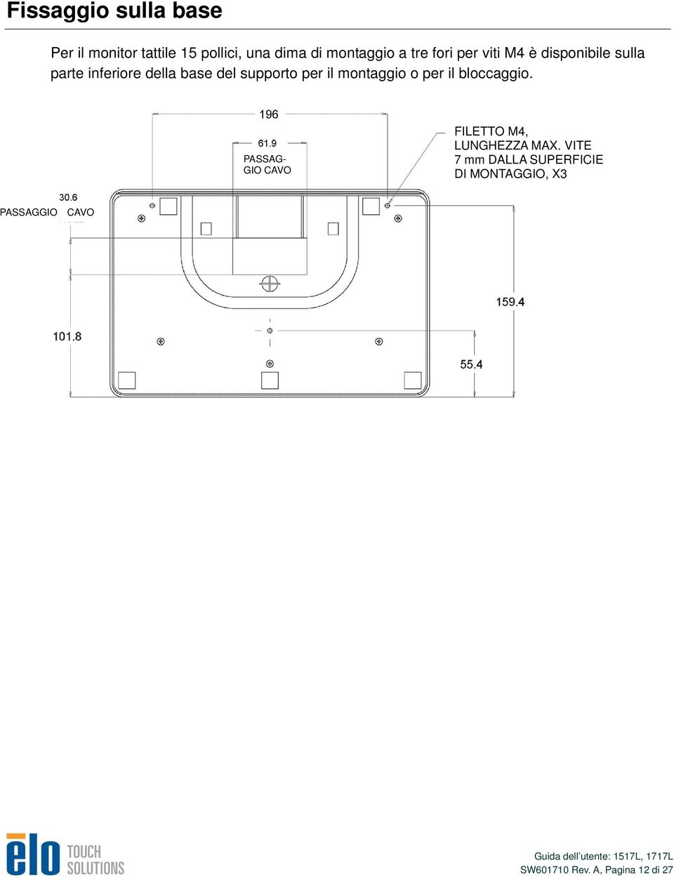 montaggio o per il bloccaggio. PASSAG- GIO CAVO FILETTO M4, LUNGHEZZA MAX.