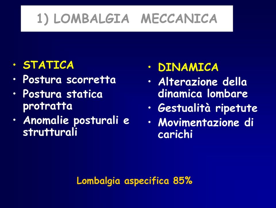 strutturali DINAMICA Alterazione della dinamica lombare