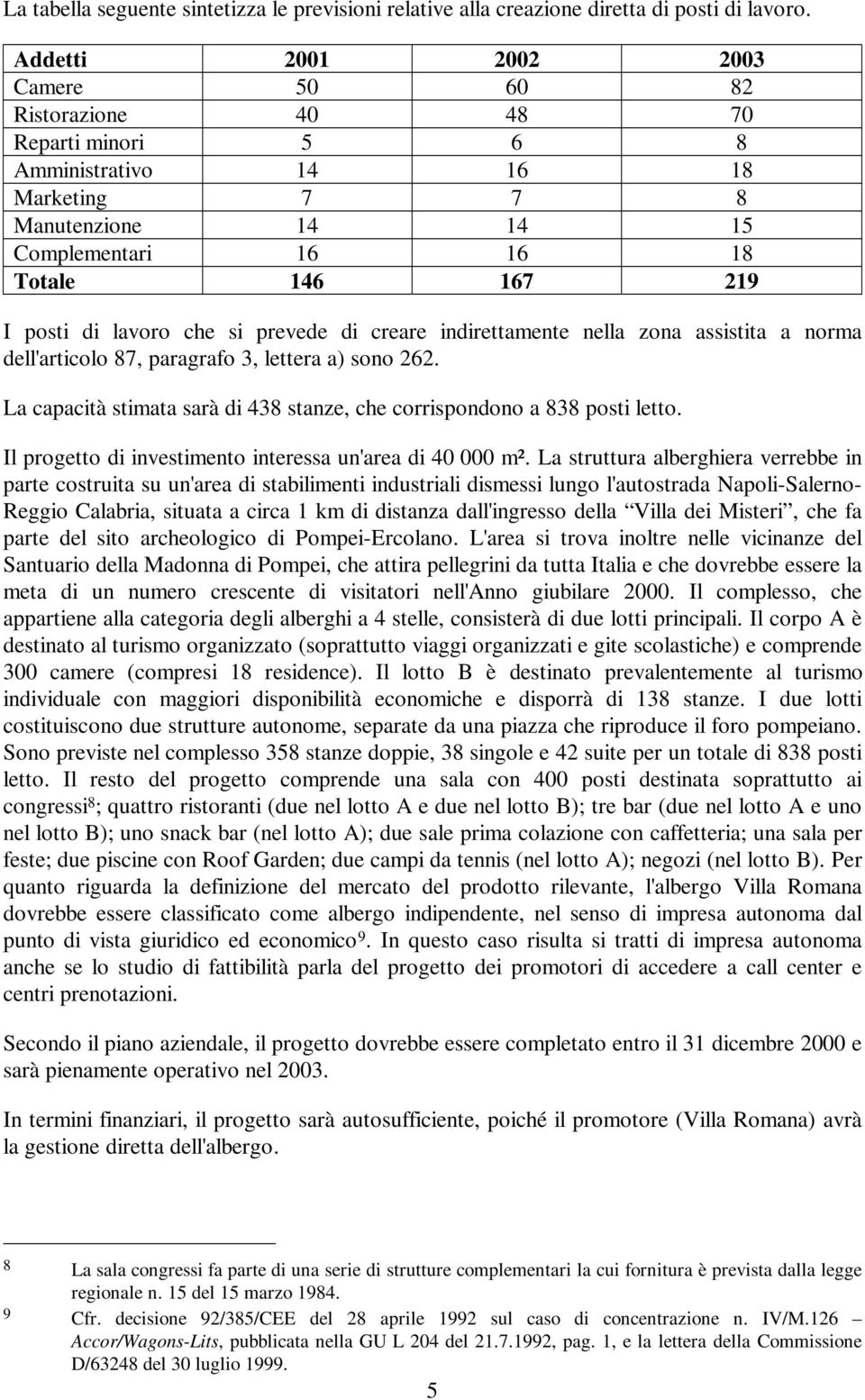 lavoro che si prevede di creare indirettamente nella zona assistita a norma dell'articolo 87, paragrafo 3, lettera a) sono 262.