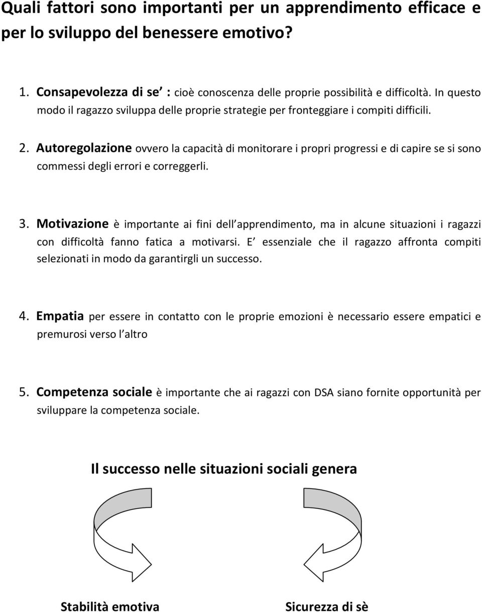 Autoregolazione ovvero la capacità di monitorare i propri progressi e di capire se si sono commessi degli errori e correggerli. 3.