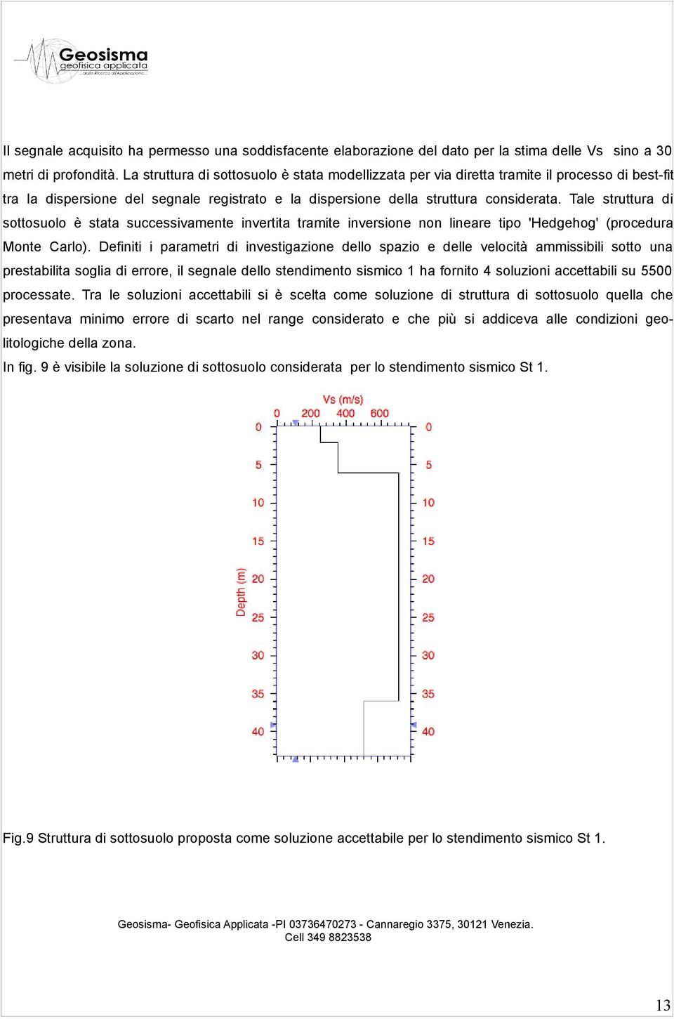 Tale struttura di sottosuolo è stata successivamente invertita tramite inversione non lineare tipo 'Hedgehog' (procedura Monte Carlo).