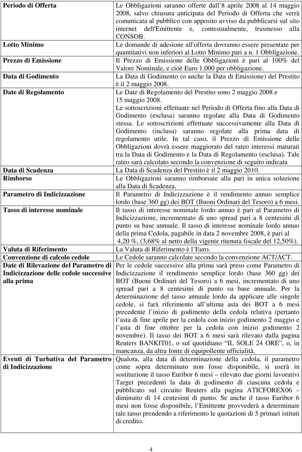 Lotto Minimo Le domande di adesione all'offerta dovranno essere presentate per quantitativi non inferiori al Lotto Minimo pari a n. 1 Obbligazione.