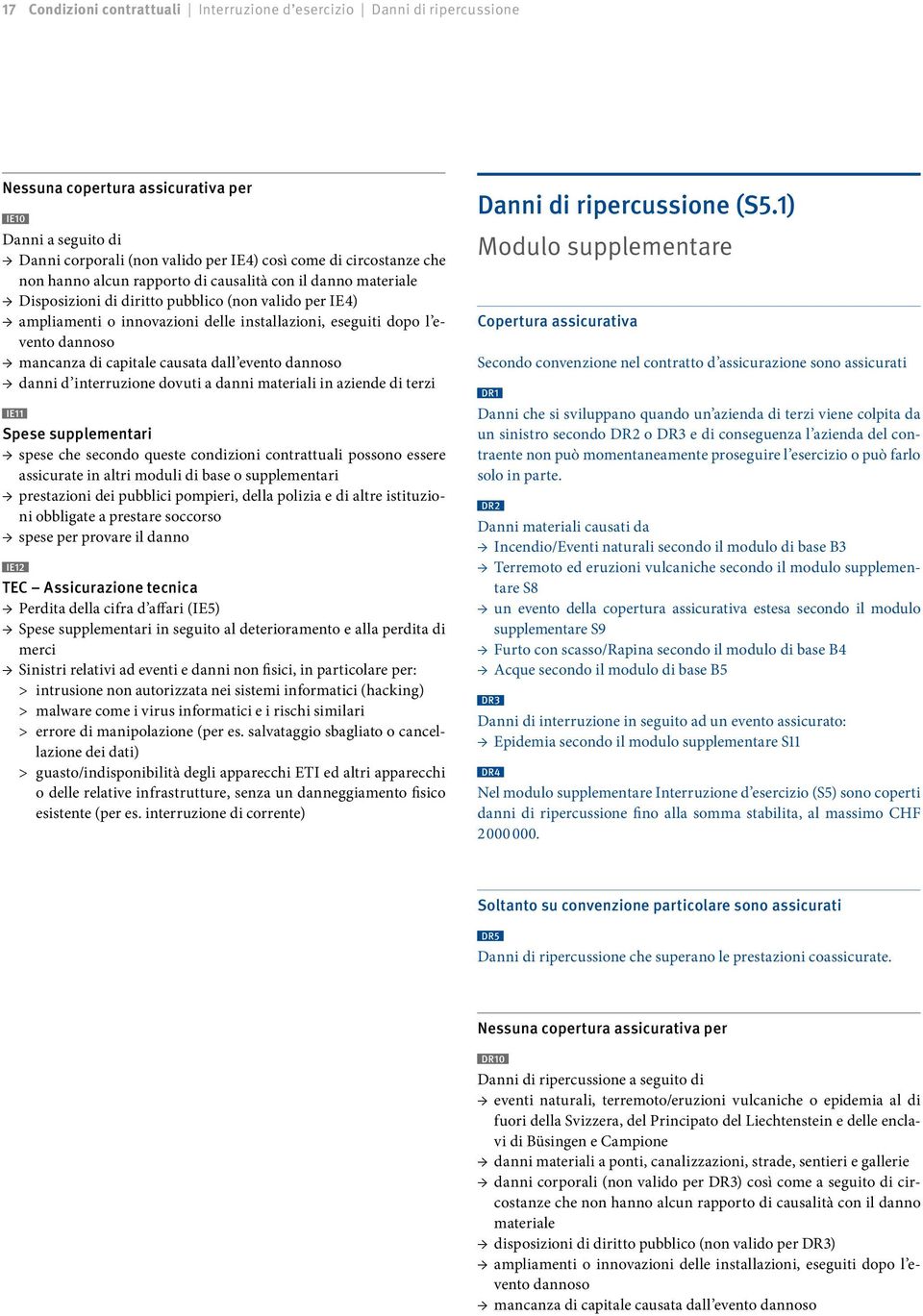 mancanza di capitale causata dall evento dannoso danni d interruzione dovuti a danni materiali in aziende di terzi IE11 Spese supplementari spese che secondo queste condizioni contrattuali possono