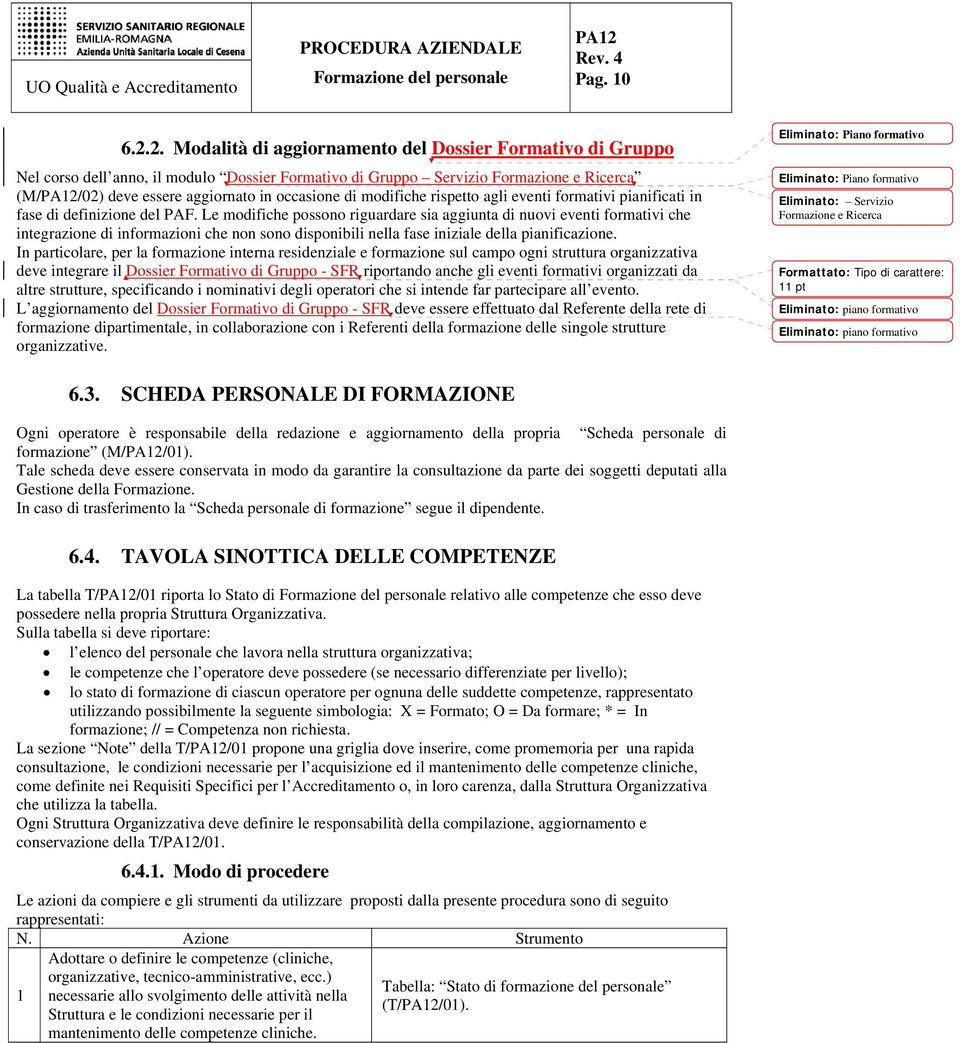 modifiche rispetto agli eventi formativi pianificati in fase di definizione del PAF.