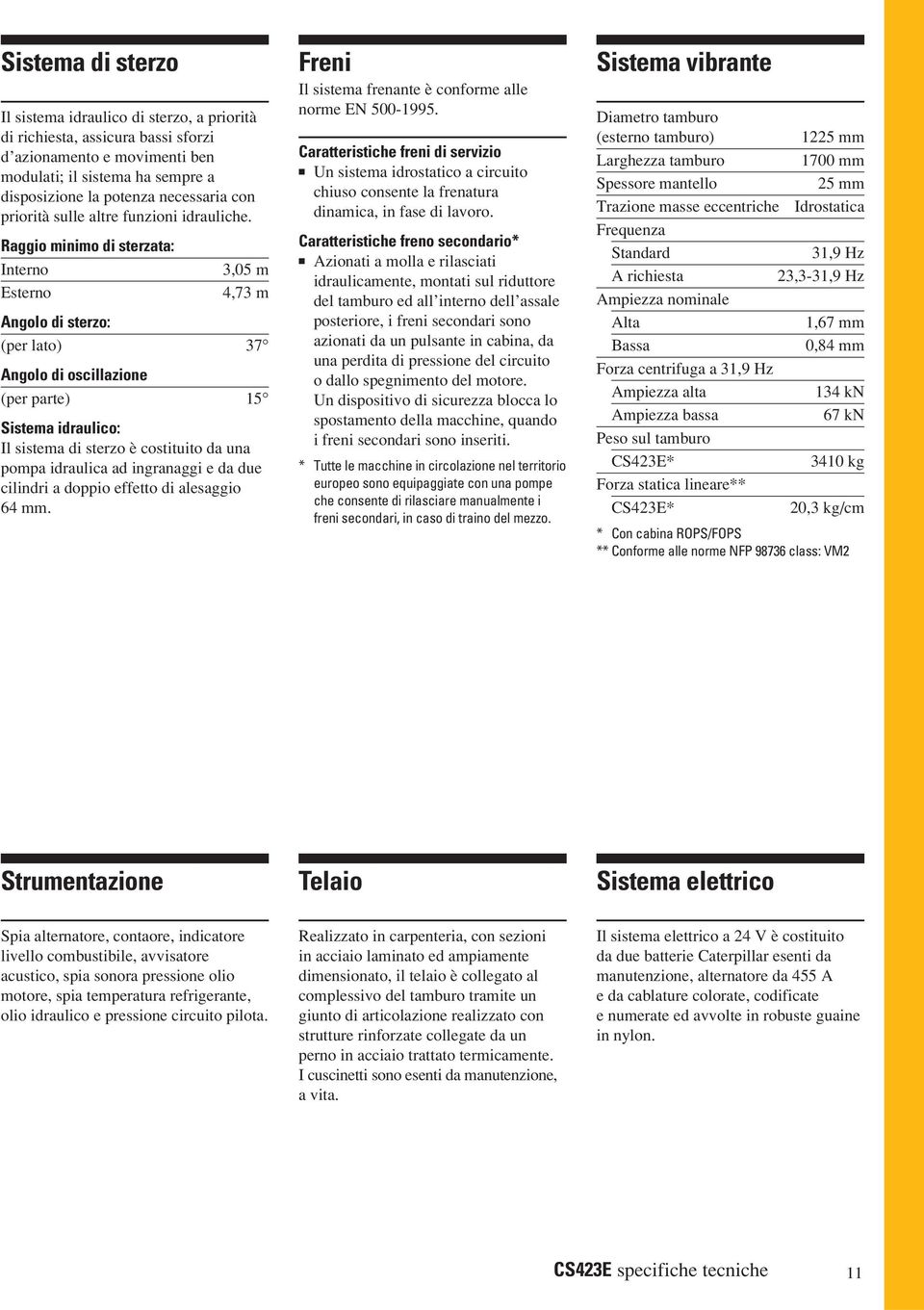 Raggio minimo di sterzata: Interno 3,05 m Esterno 4,73 m Angolo di sterzo: (per lato) 37 Angolo di oscillazione (per parte) 15 Sistema idraulico: Il sistema di sterzo è costituito da una pompa