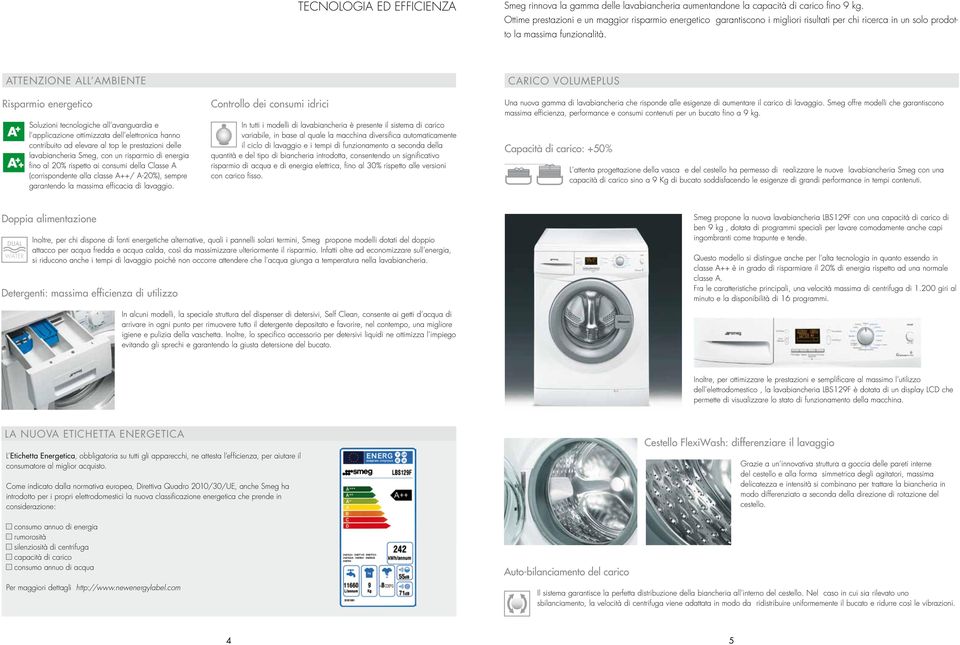 ATTENZIONE ALL AMBIENTE Risparmio energetico Soluzioni tecnologiche all avanguardia e l applicazione ottimizzata dell elettronica hanno contribuito ad elevare al top le prestazioni delle