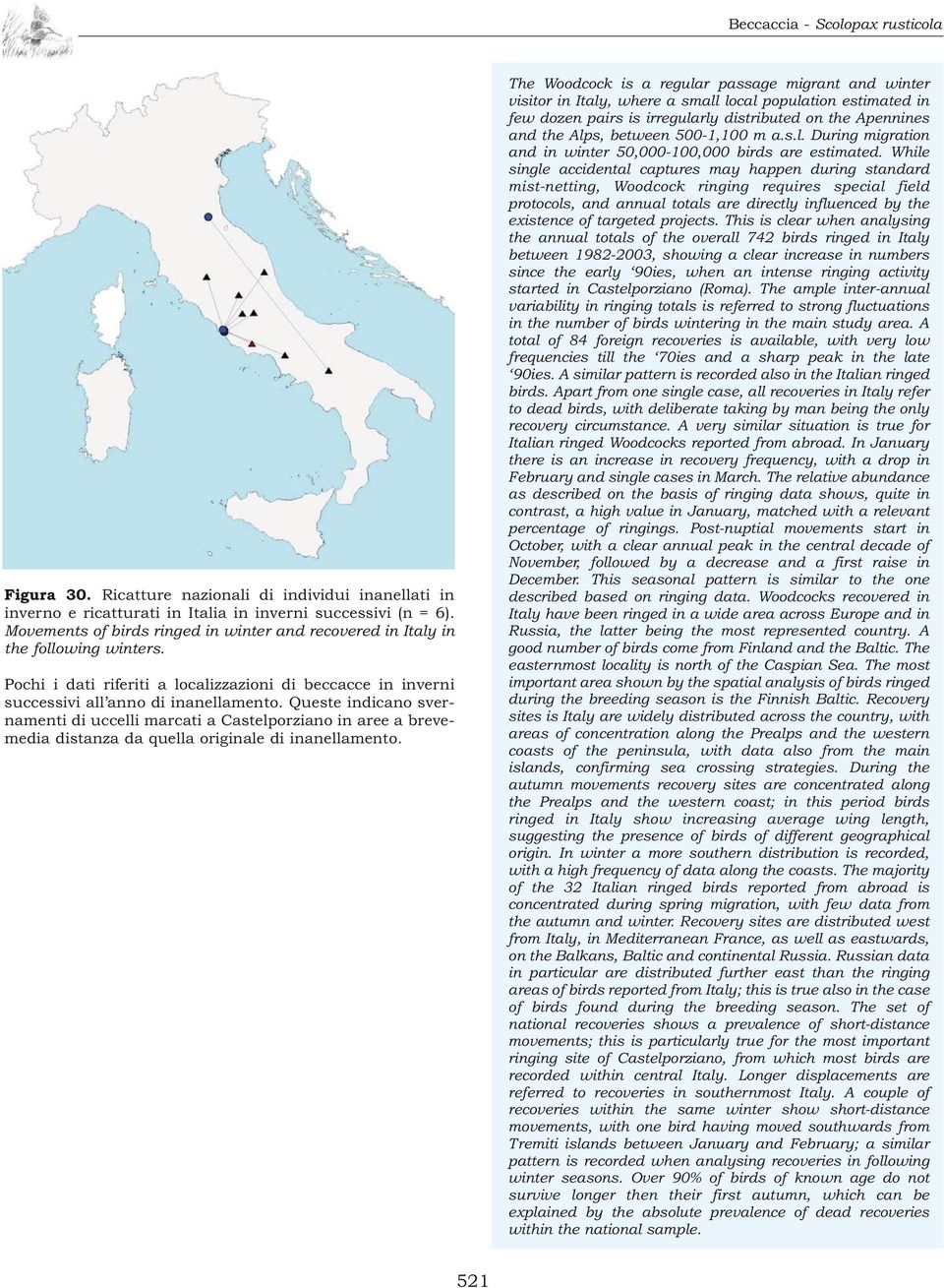 Queste indicano svernamenti di uccelli marcati a Castelporziano in aree a brevemedia distanza da quella originale di inanellamento.