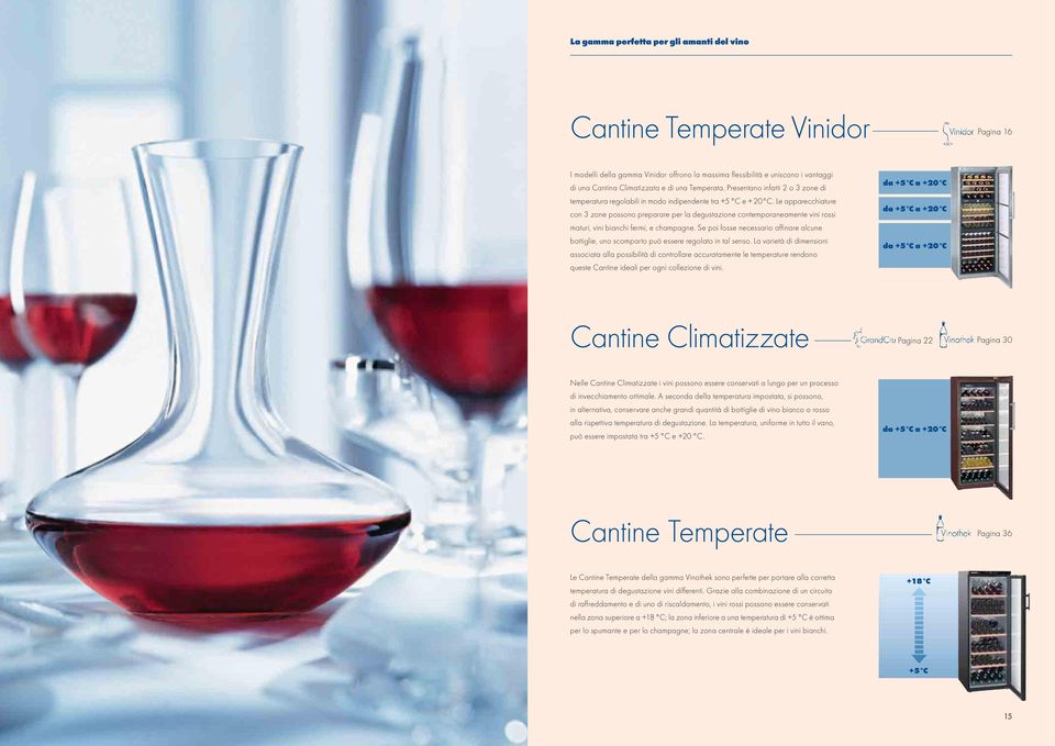 Le apparecchiature con 3 zone possono preparare per la degustazione contemporaneamente vini rossi maturi, vini bianchi fermi, e champagne.