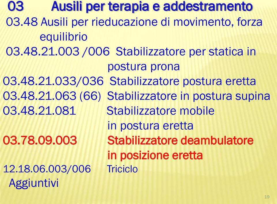 48.21.063 (66) Stabilizzatore in postura supina 03.48.21.081 Stabilizzatore mobile in postura eretta 03.