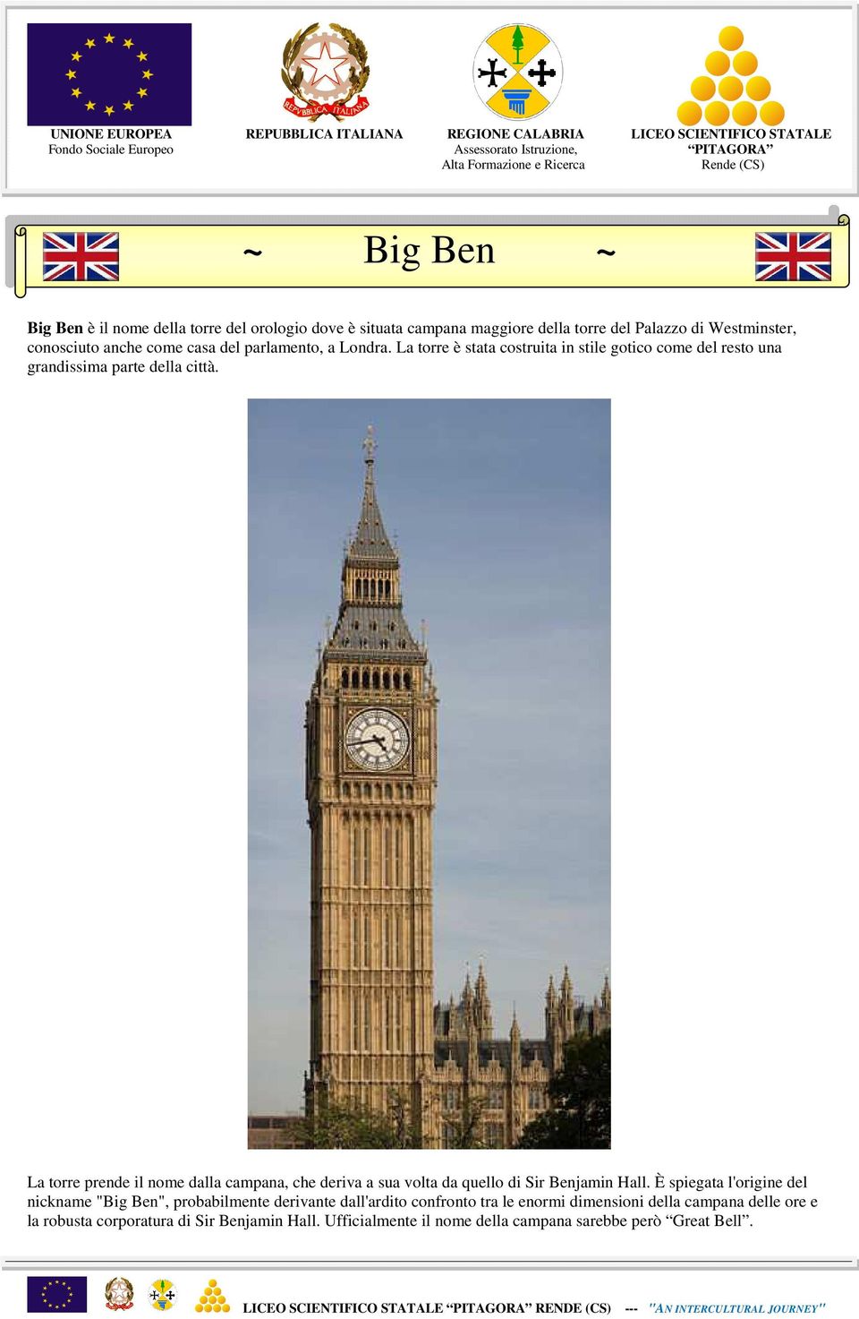 La torre prende il nome dalla campana, che deriva a sua volta da quello di Sir Benjamin Hall.