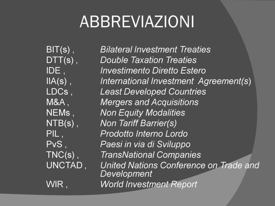 Least Developed Countries Mergers and Acquisitions Non Equity Modalities Non Tariff Barrier(s) Prodotto Interno