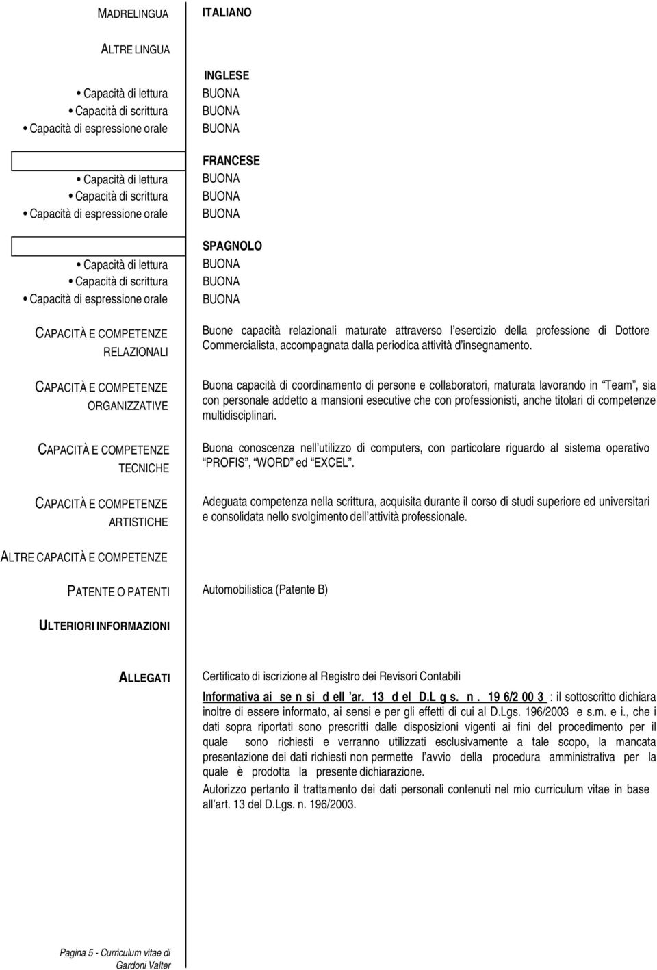 Buona capacità di coordinamento di persone e collaboratori, maturata lavorando in Team, sia con personale addetto a mansioni esecutive che con professionisti, anche titolari di competenze