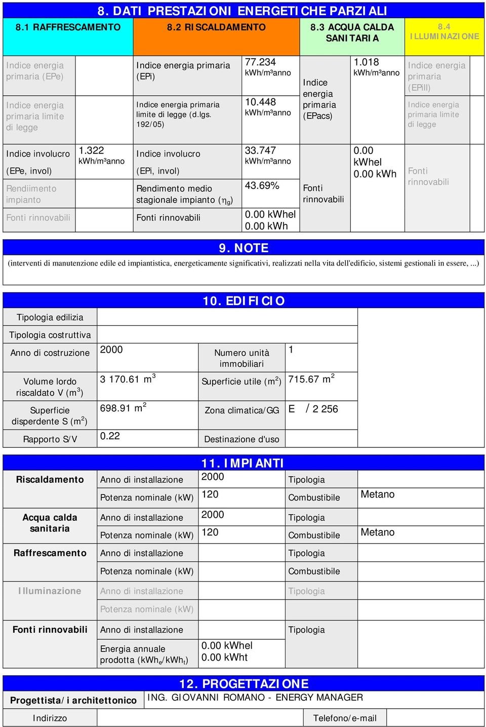 18 primaria (EPill) primaria limite di legge Indice involucro (EPe, invol) Rendiimento impianto 1.322 Indice involucro (EPi, invol) Rendimento medio stagionale impianto (η g ) 33.747 43.