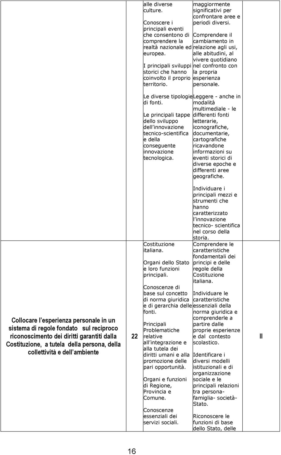 Comprendere il cambiamento in relazione agli usi, alle abitudini, al vivere quotidiano nel confronto con la propria esperienza personale. Le diverse tipologie di fonti.