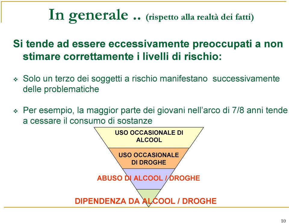 i livelli di rischio: Solo un terzo dei soggetti a rischio manifestano successivamente delle problematiche