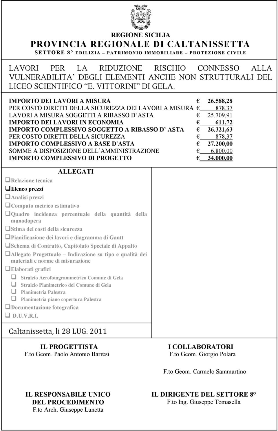 588,28 PER COSTO DIRETTI DELLA SICUREZZA DEI LAVORI A MISURA 878,37 LAVORI A MISURA SOGGETTI A RIBASSO D ASTA 25.