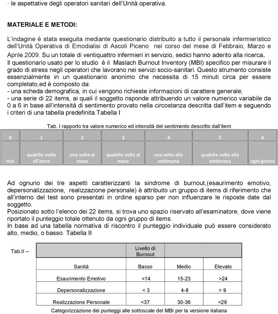 Febbraio, Marzo e Aprile 2009. Su un totale di ventiquattro infermieri in servizio, sedici hanno aderito alla ricerca.