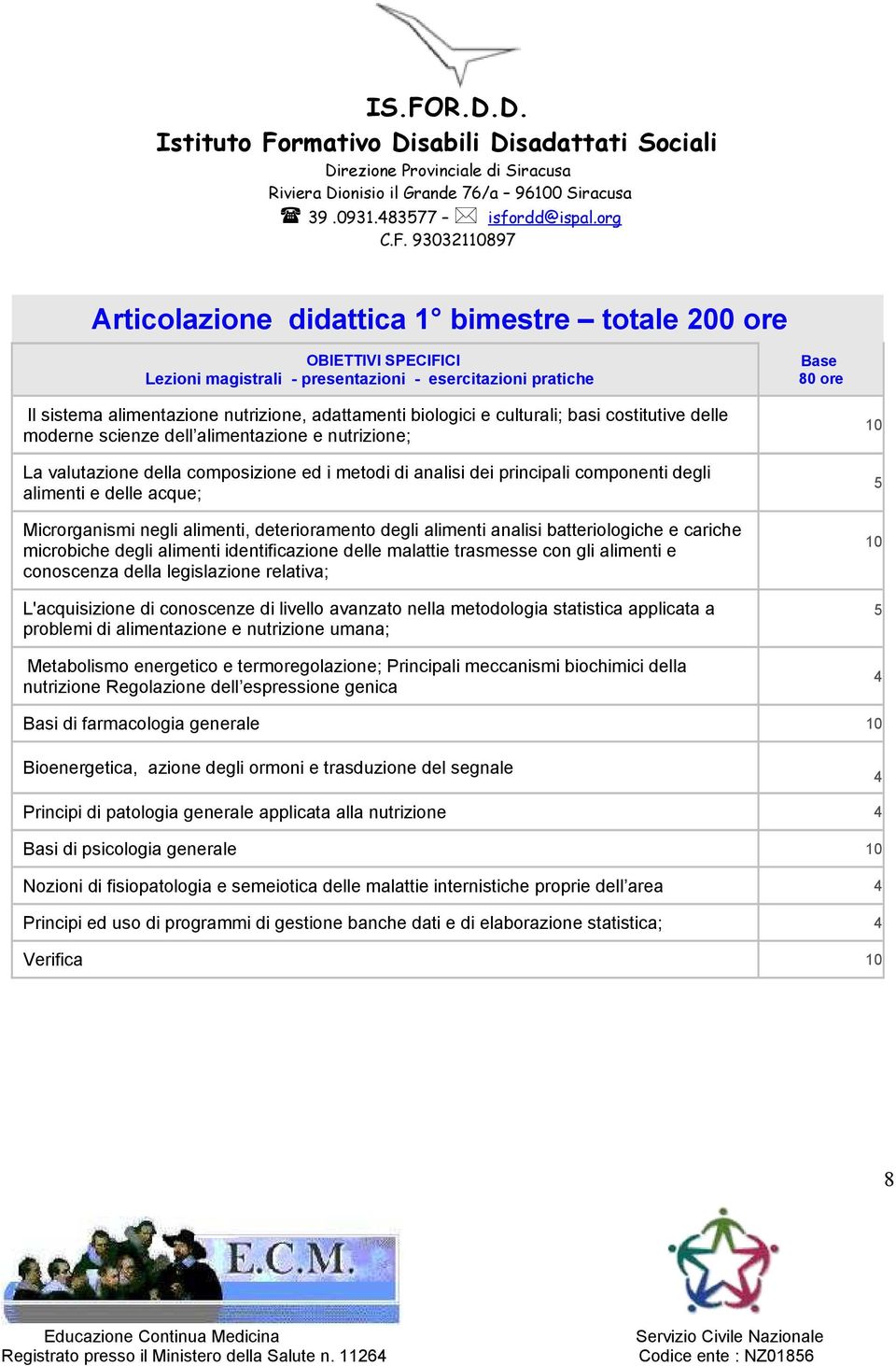 delle acque; Microrganismi negli alimenti, deterioramento degli alimenti analisi batteriologiche e cariche microbiche degli alimenti identificazione delle malattie trasmesse con gli alimenti e