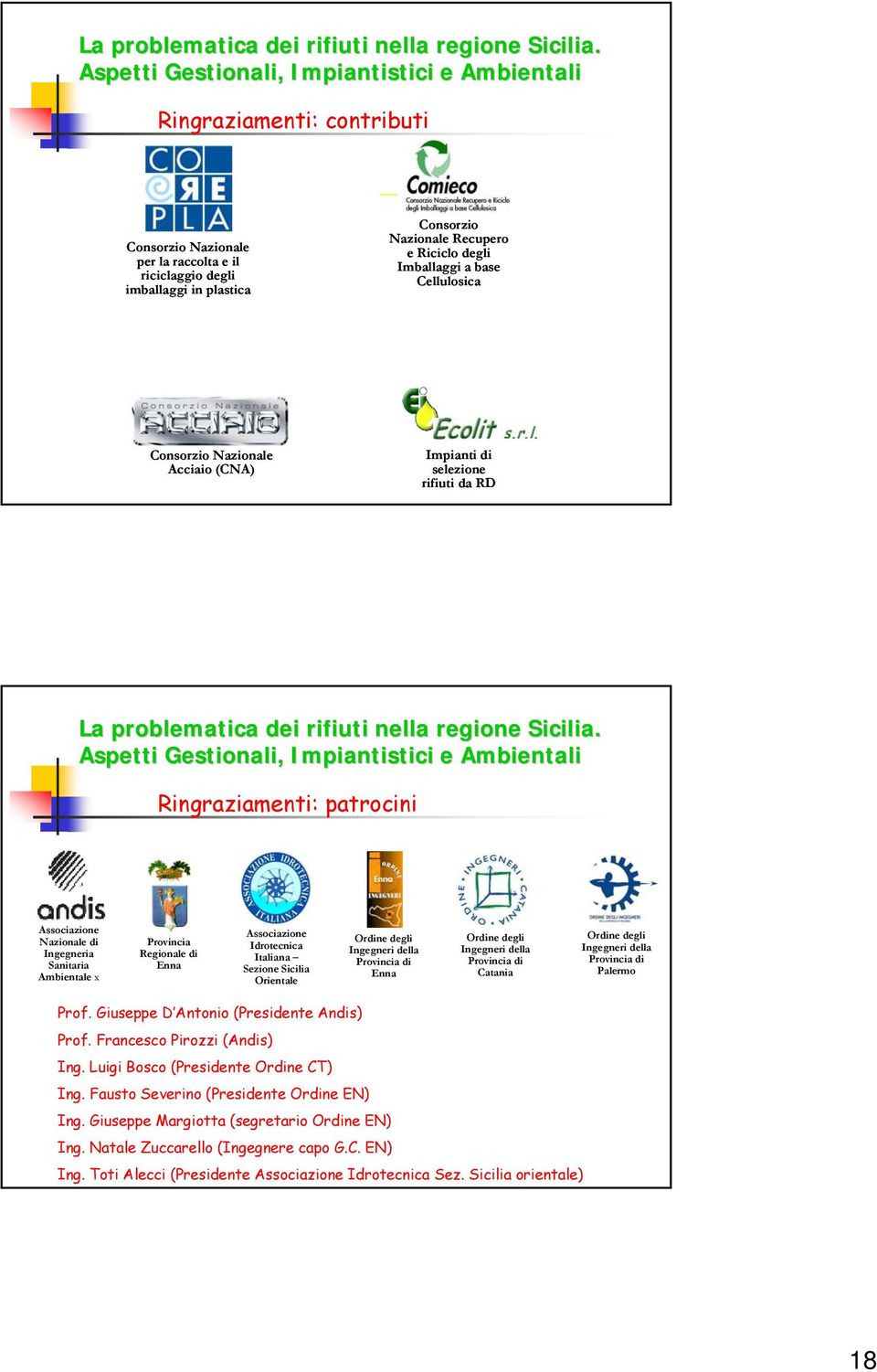 Italiana Sezione Sicilia Orientale Ordine degli Ingegneri della Provincia di Enna Ordine degli Ingegneri della Provincia di Catania Ordine degli Ingegneri della Provincia di Palermo Prof.