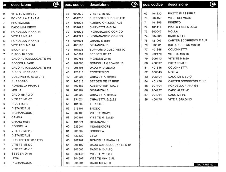 AUTOBLOCCANTE M6 35 902070 VITE TE M6x20 36 401235 SUPPORTO CUSCINETTO 37 401224 ALBERO ORIZZONTALE 38 931028 CHIAVETTA 6x6x14 39 401226 INGRANAGGIO CONICO 40 401227 INGRANAGGIO CONICO 41 904001