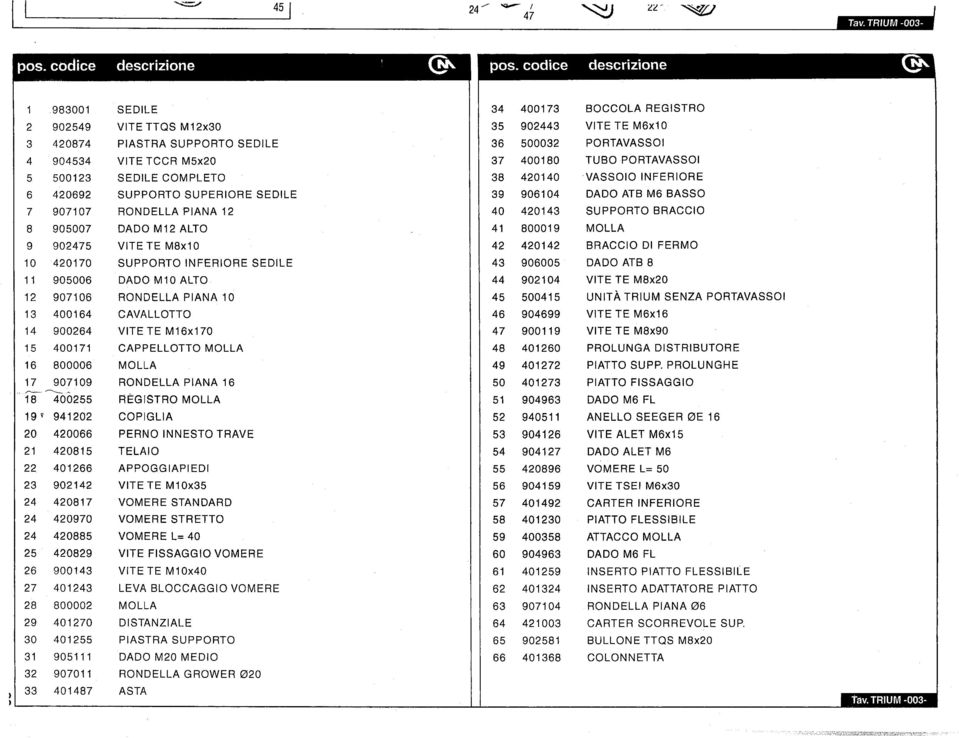 PORTAVASSOI 5 500123 SEDILE COMPLETO 38 420140 VASSOIO INFERIORE 6 420692 SUPPORTO SUPERIORE SEDILE 39 906104 DADO ATB M6 BASSO 7 907107 RONDELLA PIANA 12 40 420143 SUPPORTO BRACCIO 8 905007 DADO M12